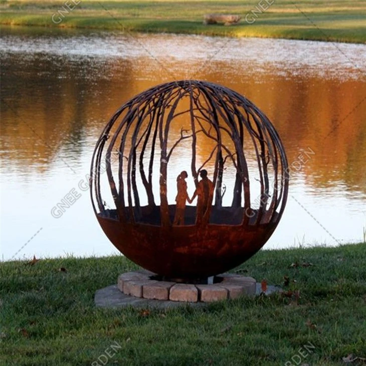Elegant Design Rusty Outdoor Large Metal Fire Ball in Corten Steel