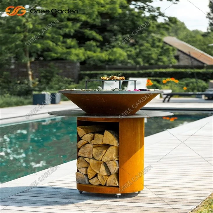 Rusty Corten Steel Woodburning BBQ Grill
