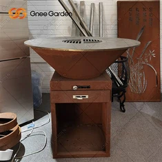 Heavy Duty Trolley Barbecue Grill Outdoor Houtskool Bbq Grill Offset, Cortenstaal Houtskoolgrill