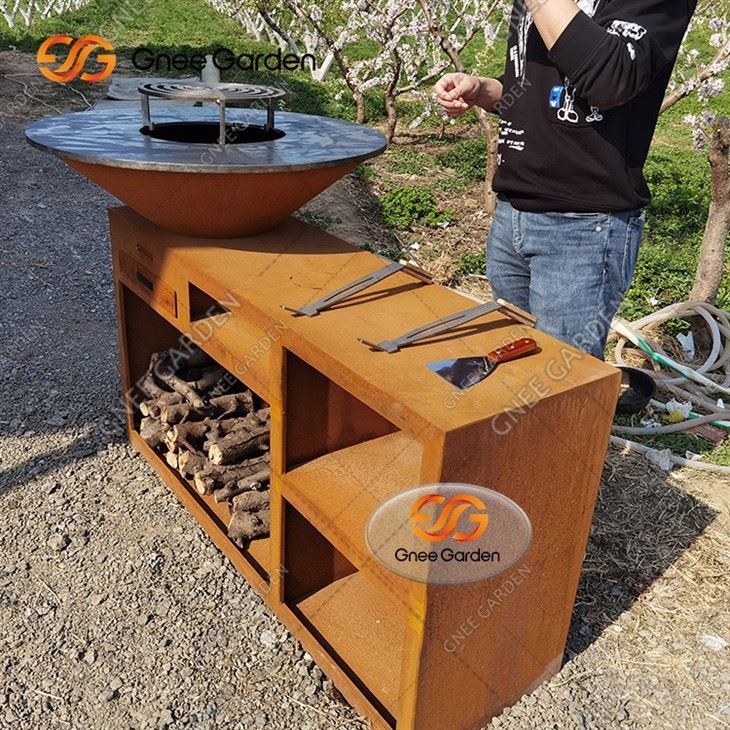 Wood Burning BBQ Grill Outdoor Metal Corten Steel BBQ Grill
