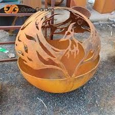 Corten steel laser cutting fire pit sphere