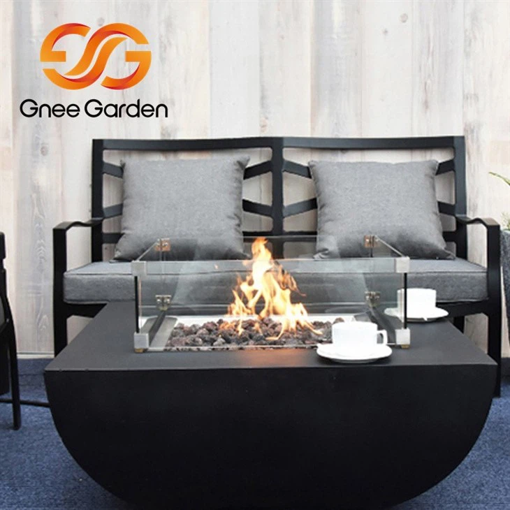 propane fire pit table with glass shield