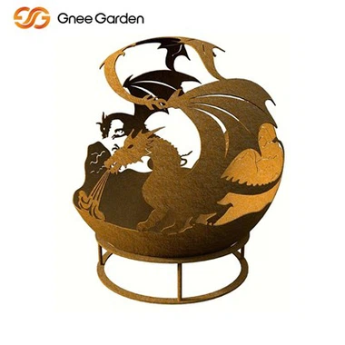 Corten Fire Sphere Dragon-Shape Fire Pit buitenshuis
